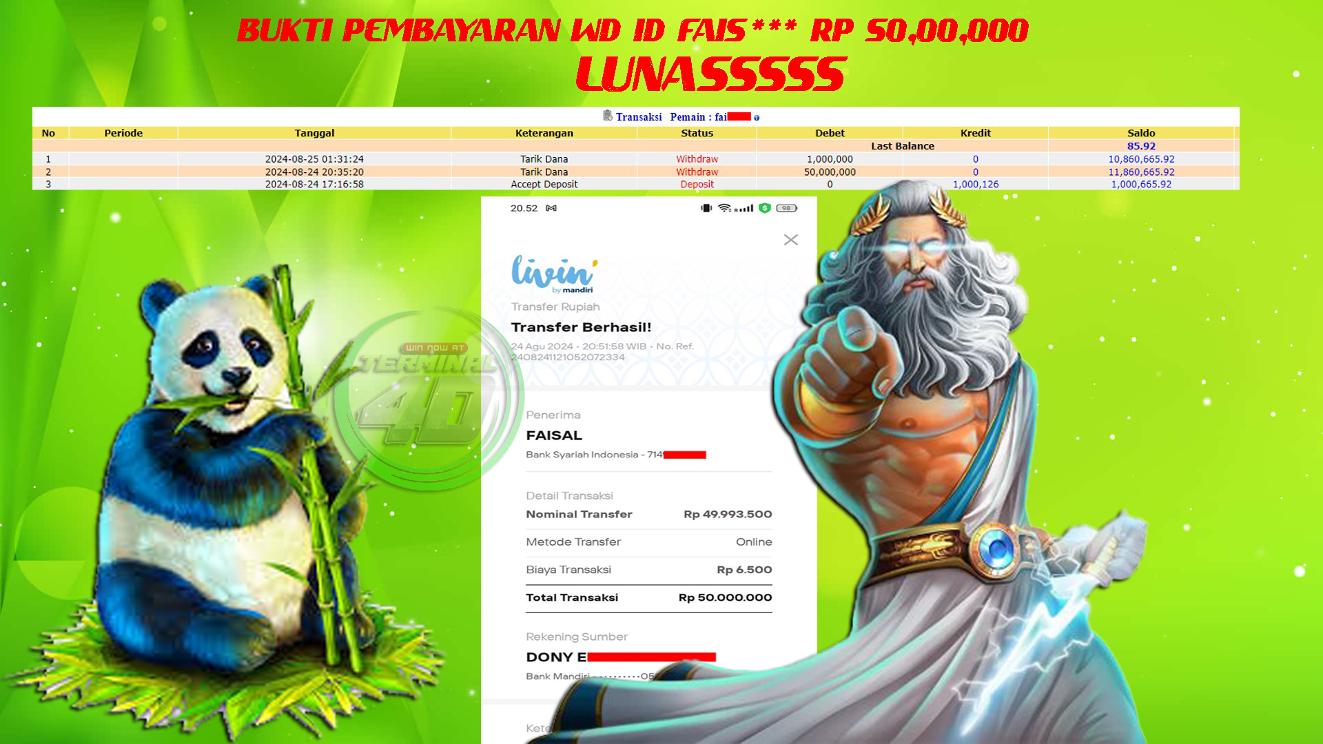 PEMBAYARAN WD –  ID FAIS****** – 50 JUTA