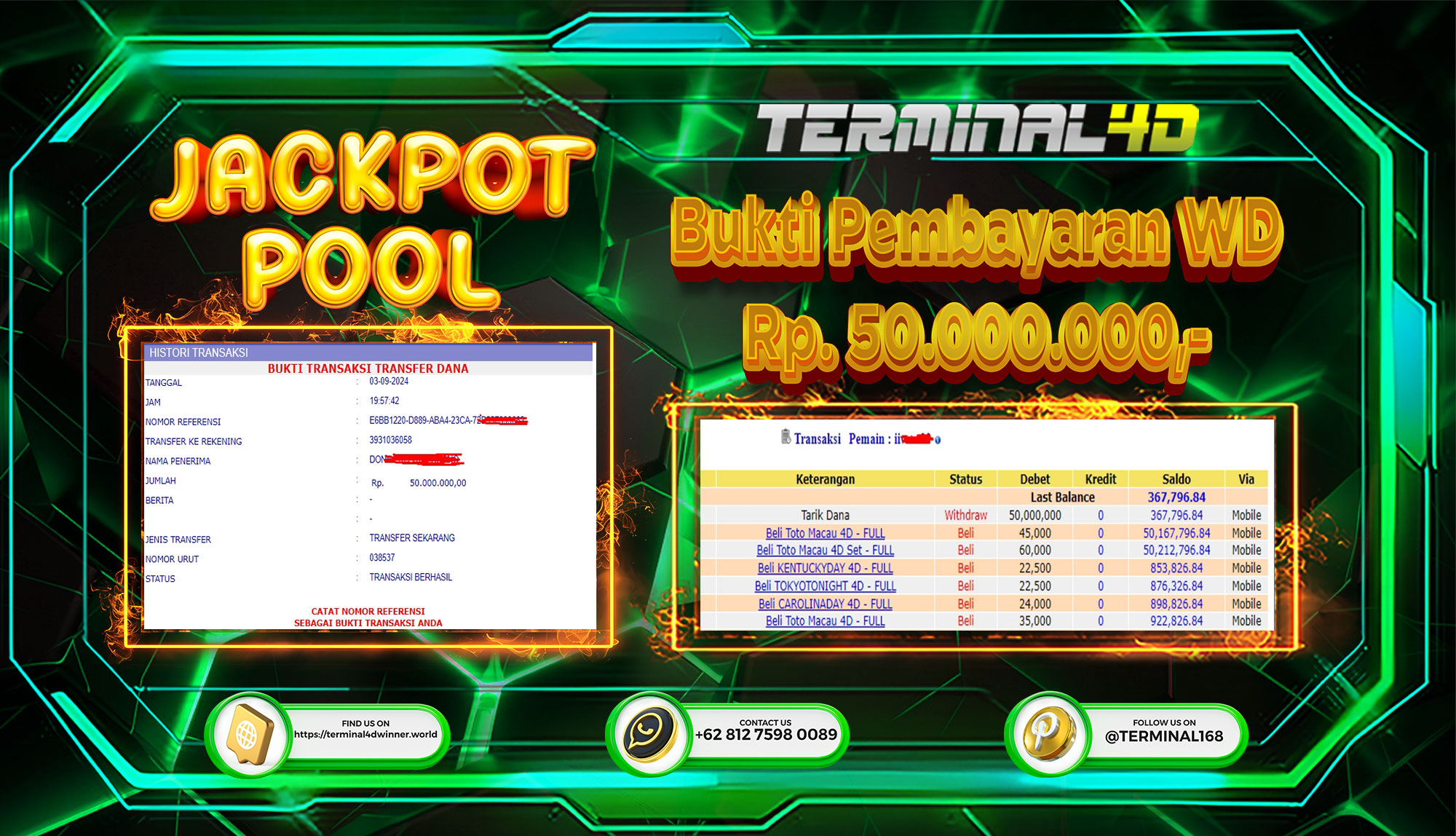 PEMBAYARAN WD –  ID II******* – 50 JUTA