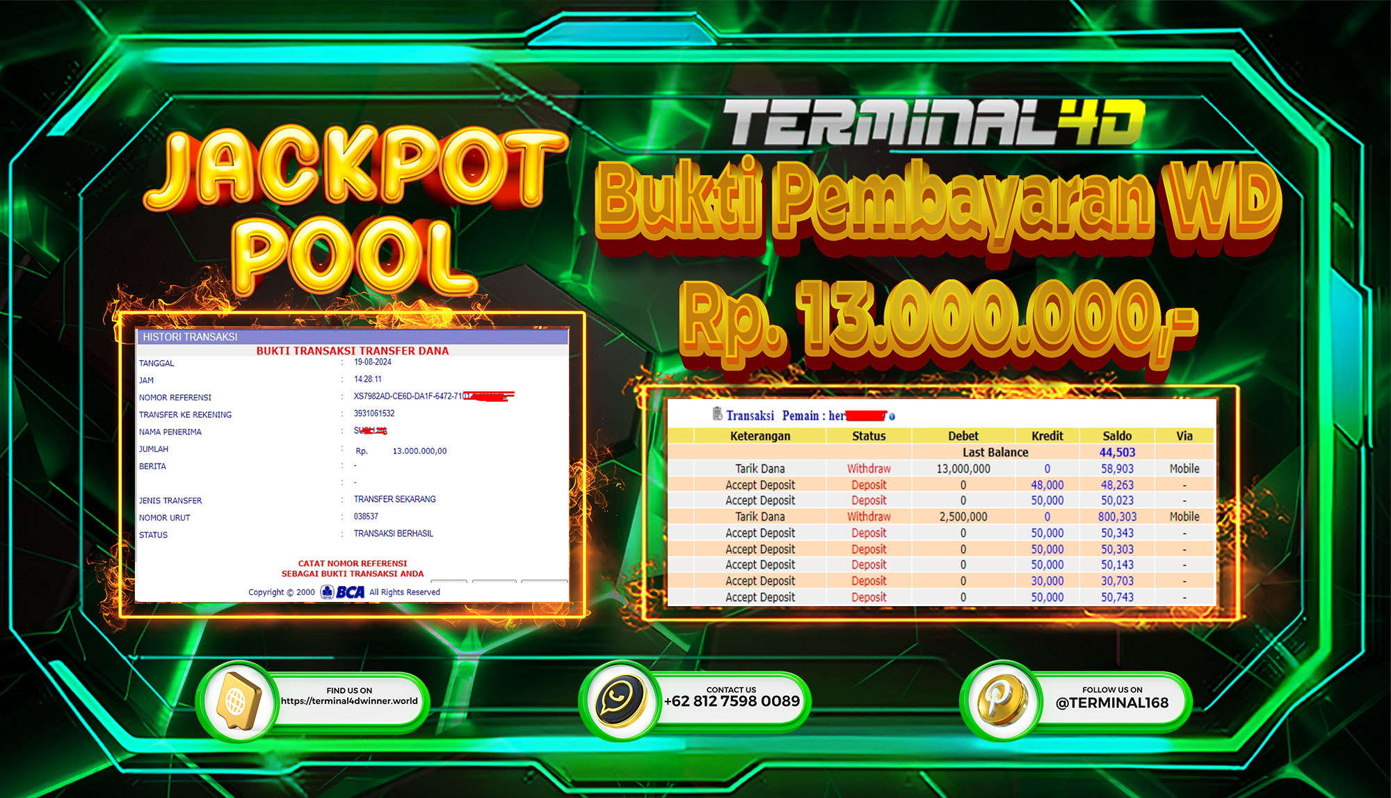 TERMINAL4D – BUKTI PEMBAYARAN WD MAMBER SEBESAR 13 JUTA