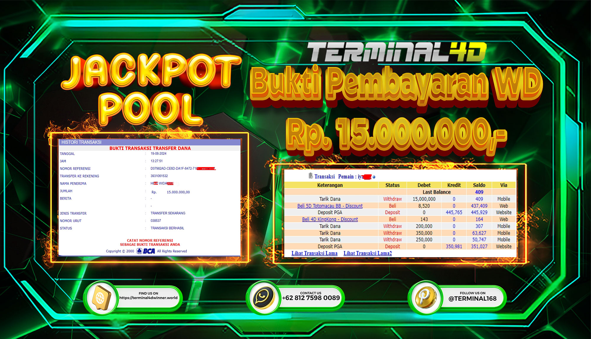 TERMINAL4D – BUKTI PEMBAYARAN WD MAMBER SEBESAR 15 JUTA