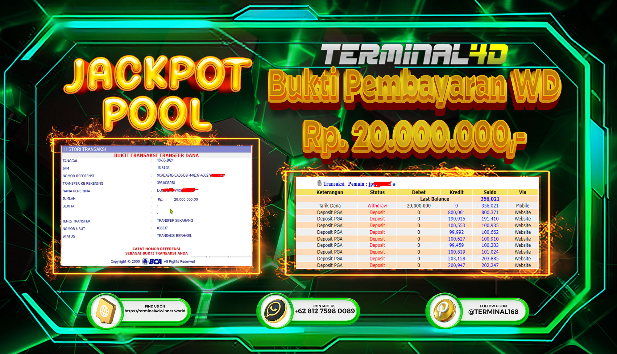 TERMINAL4D – BUKTI PEMBAYARAN WD MAMBER SEBESAR 20 JUTA