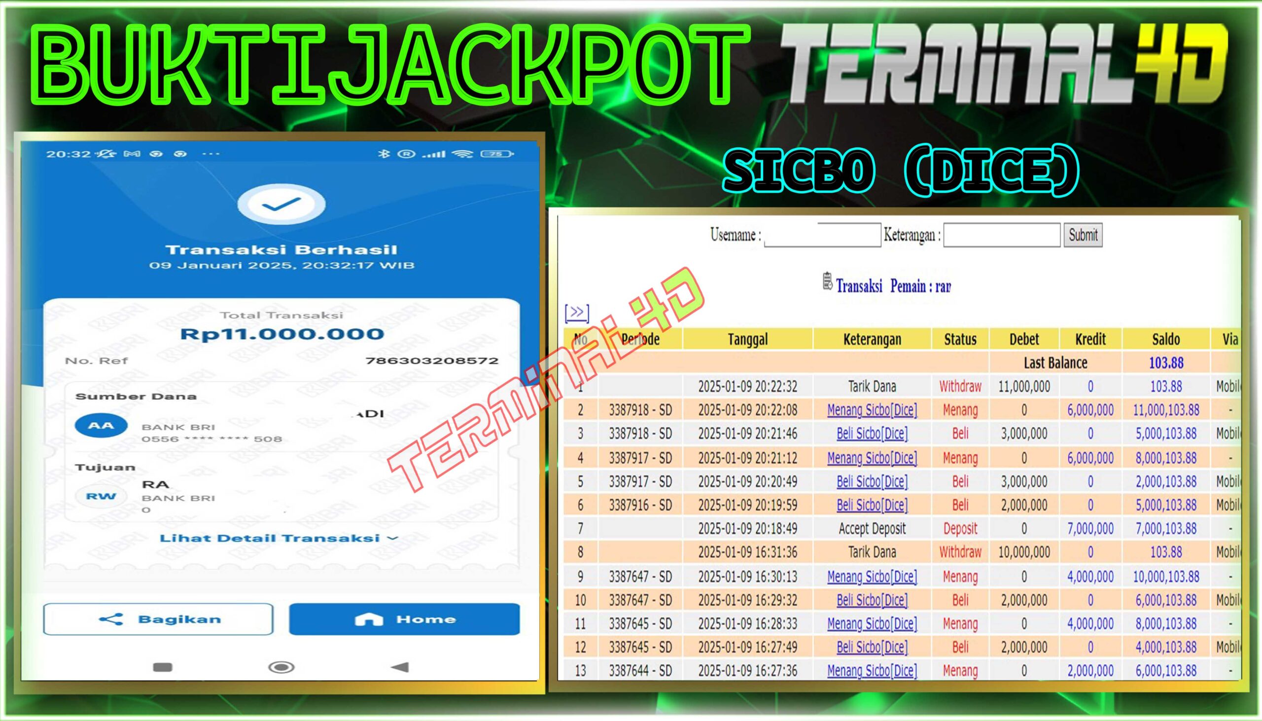 Menang 11juta Live Casino Sicbo Dice